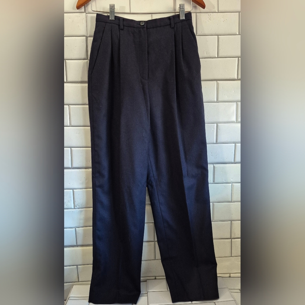 Liz Claiborne Collection Petites Vintage Ladies Navy Blue High Waist Pant 100% W